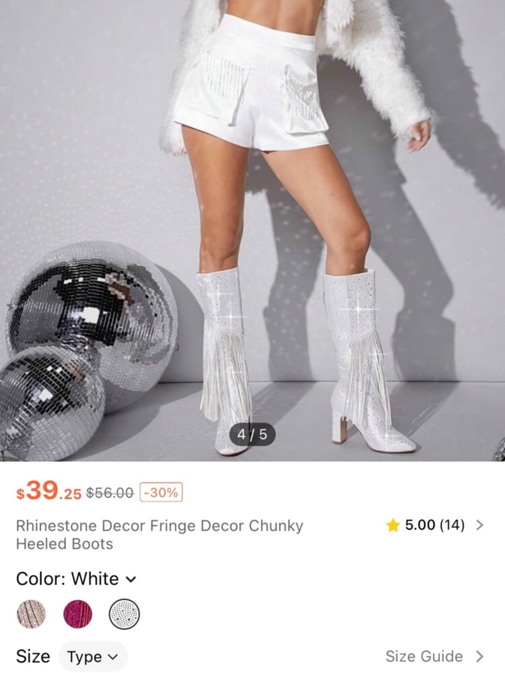White Rhinestone Fringe Knee High Boots - Women Shoes - Picture 2 of 2